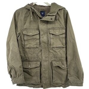 Gap Utility Field Military Jacket Olive Green Hooded Zip Chore Coat Women XS